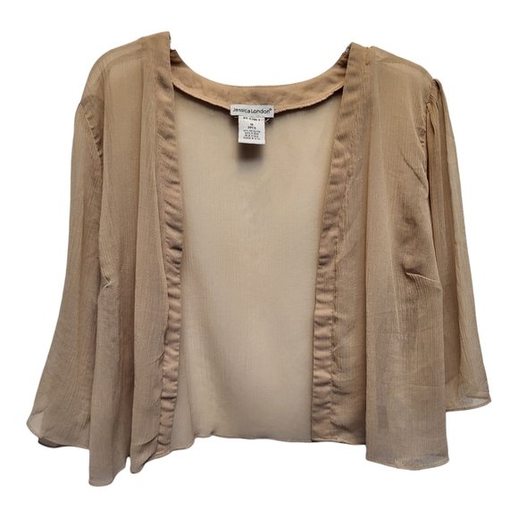 Jessica London Sweaters - NWT Jessica London Tan Sheer Flutter Sleeve Shrug with Ruffled Details - Size 18